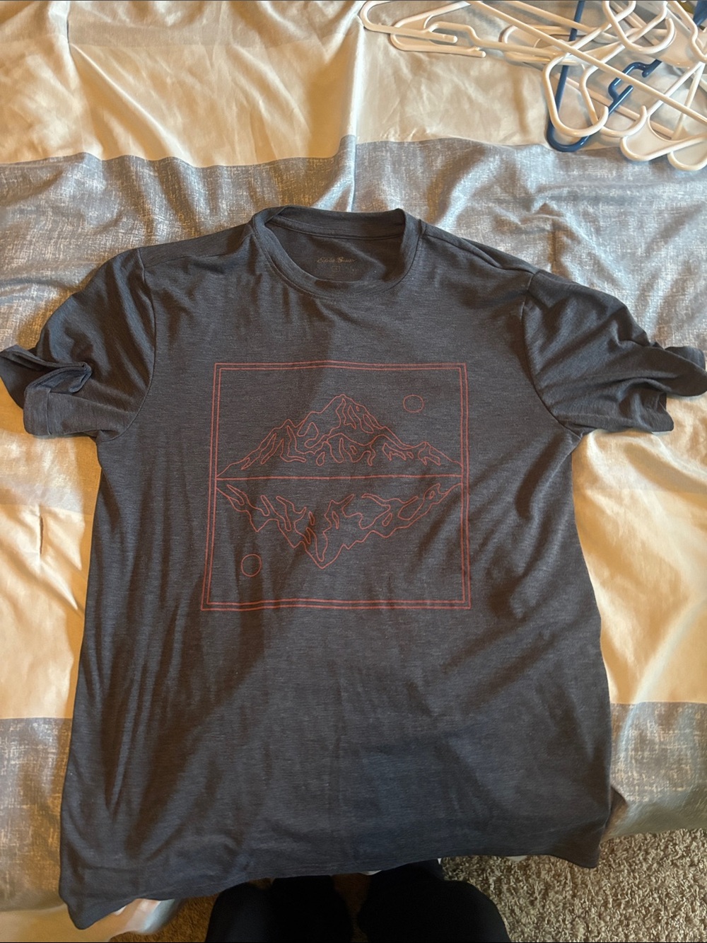 Eddie Bauer Charcoal Short Sleeve Tee with Red Mountain Graphic